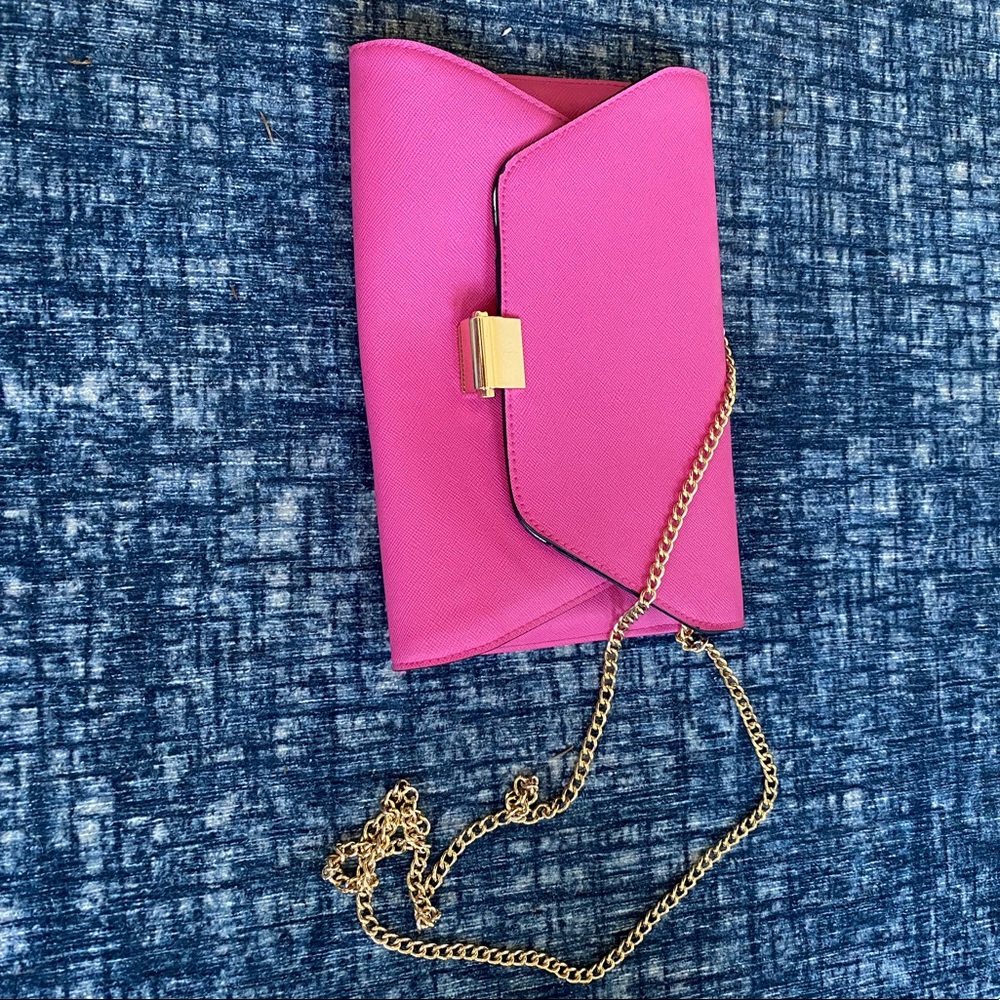 Hot Pink Clutch with removable Gold Chain strap